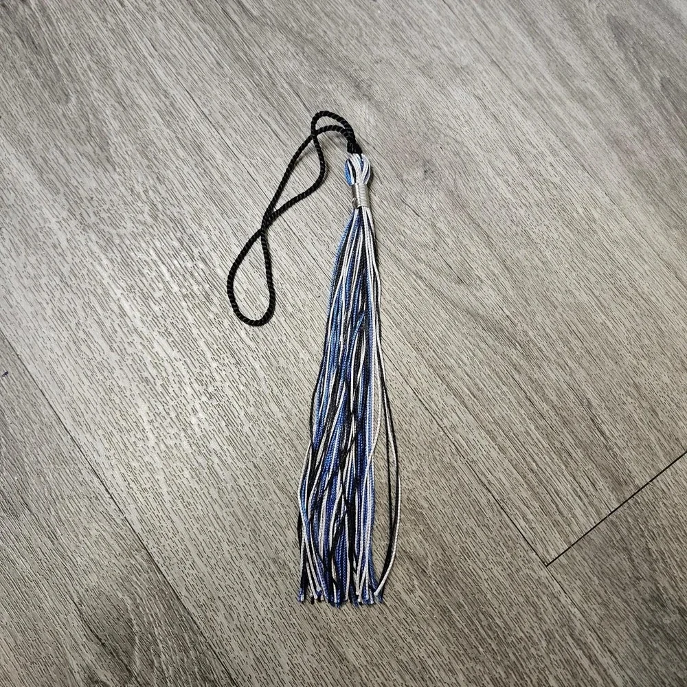 Blue, white, and black striped tassel graduation hanging loop